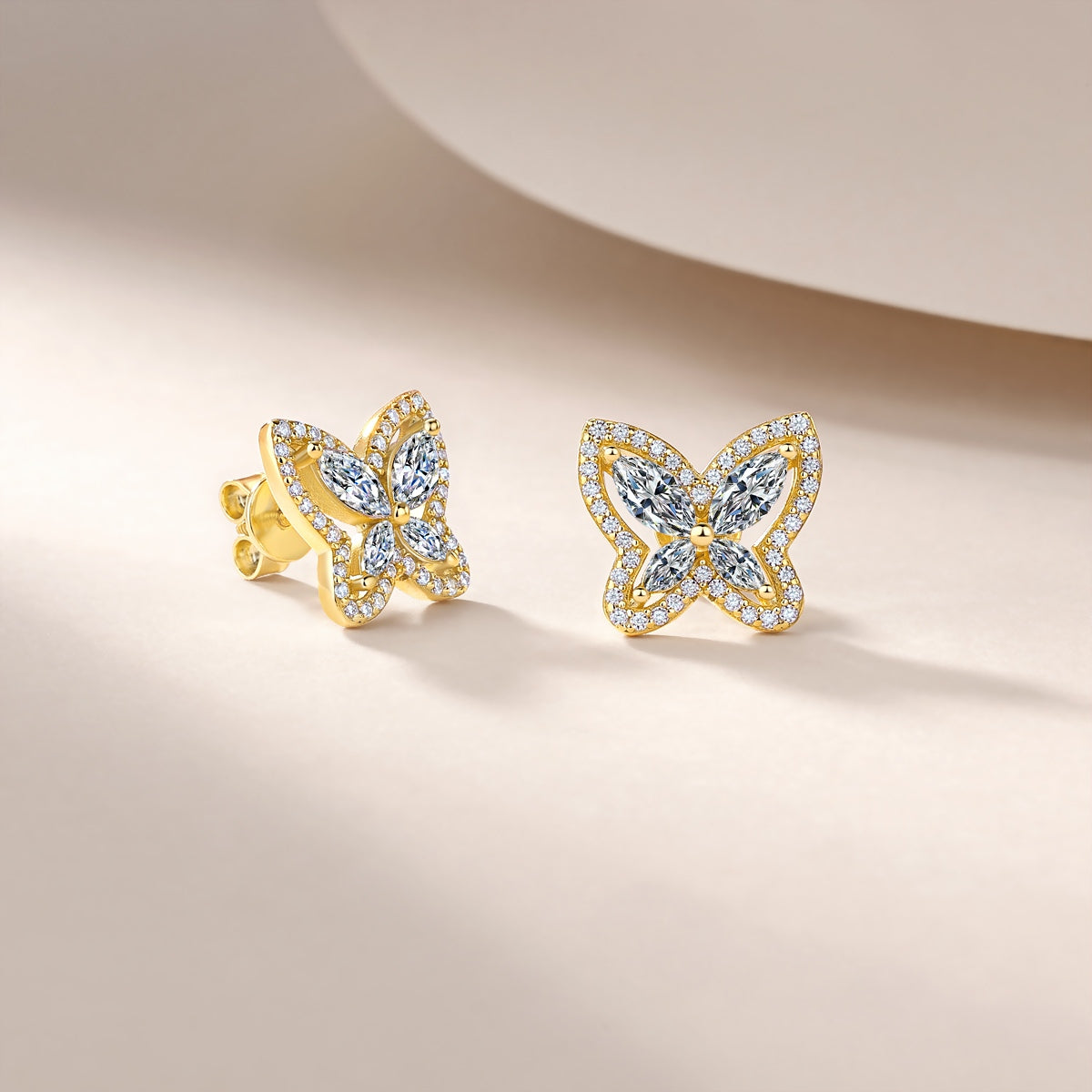 S925 Sterling Silver Butterfly Stud Earrings, D-VVS1 Moissanite Marquise Cut, Platinum Plated 3.3g Women's Jewelry Gift Box