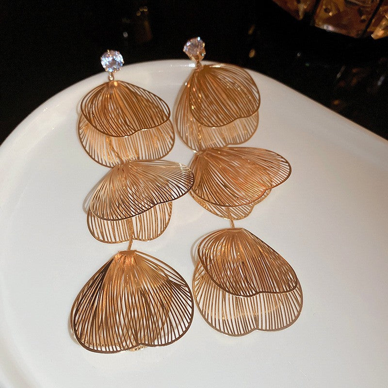 Premium Silver Needle Earrings For Women Round Flower Tassel Metal Vintage Studs
