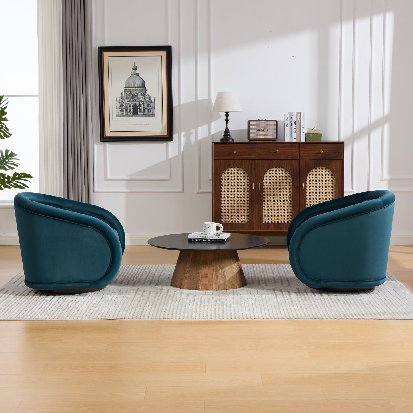 Swivel Accent Chair, 360 Degree Swivel Barrel Chair With Velvet Fabric Upholstery, Comfy Pumpkin Shaped Swivel Chair For Living Room, Bedroom, Or Office