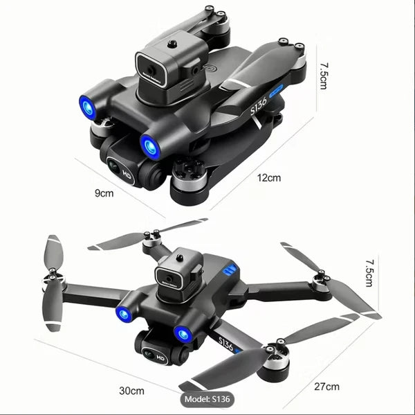 S136 Foldable Drone, Optical Flow Positioning And Intelligent Obstacle Avoidance, Smart Follow Mode And 90° Adjustable Camera, One-Key Return Function, Perfect For Adults, Ideal Toy And Gift