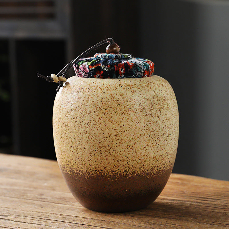 Coarse Pottery Tea Caddy Airtight Container Ceramic Puer Tea Canister