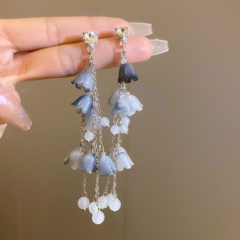 Sweet Textured Heart Flower Earrings Women Silver Needle Cat Eye Pearl Studs Fashion Jewelry