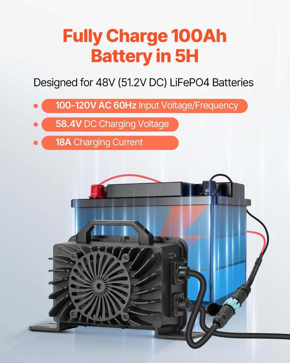 48V 18A Lithium Battery Charger 58.4V AC-DC LiFePO4 Smart Charger For RV