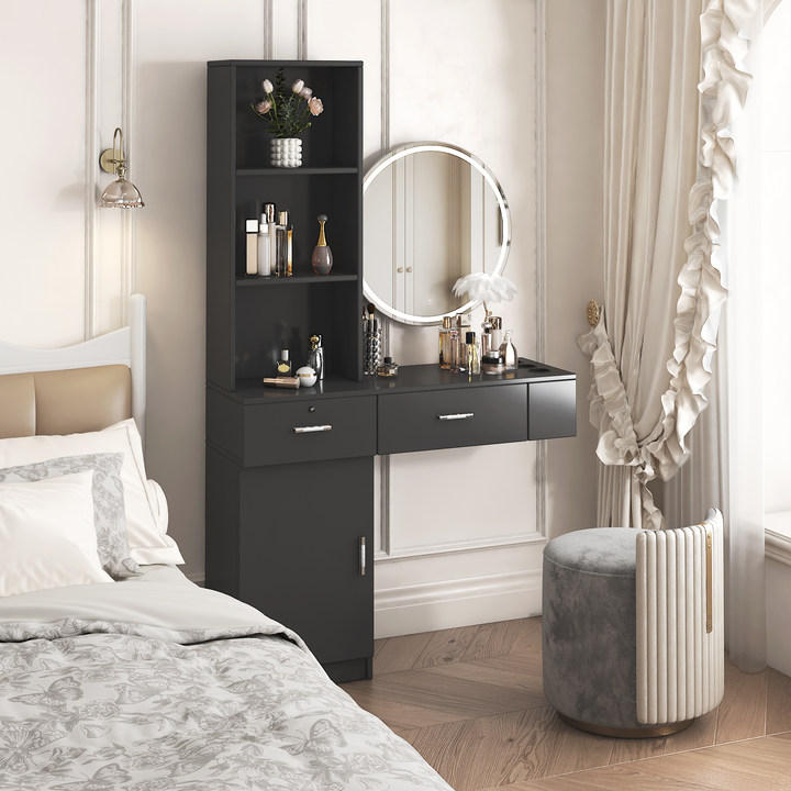 Black Modern Simple Hair Desk, Multi-layer Storage, Large Storage Space