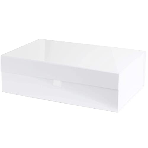 Purple Q Crafts White Hard Gift Box With Magnetic Closure Lid 14" x 9" x 4" Rectangle Favor Boxes With White Glossy Finish...