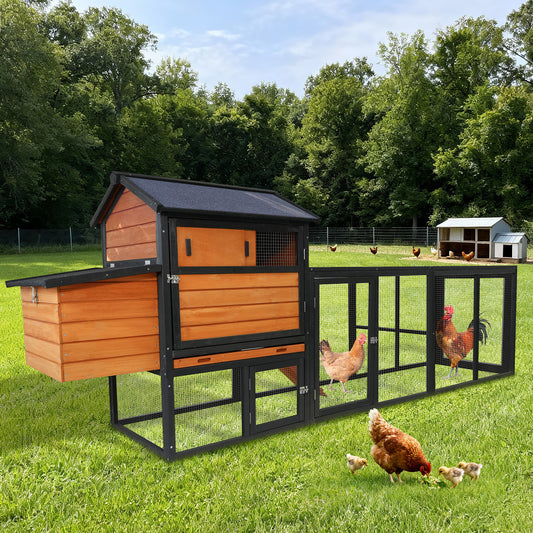 Prohibited Platform-Temu,brown  Black Wooden Chicken Coop, Large Outdoor Hen House With Run And Nesting Box Poultry Cage, Rabbit Hutch, Waterproof Anti-UV Panel For Backyard