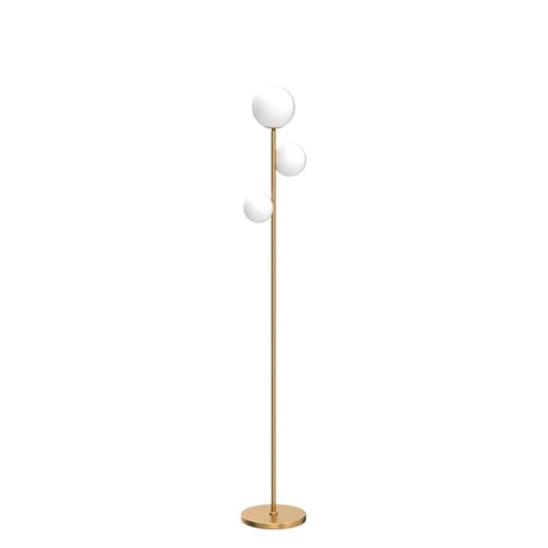 Fiqevs 3 Globe Floor Lamp Mid Century Modern, Gold Standing Lamp with Frosted Glass Shade & LED Bulbs, Tall Pole Light wit...