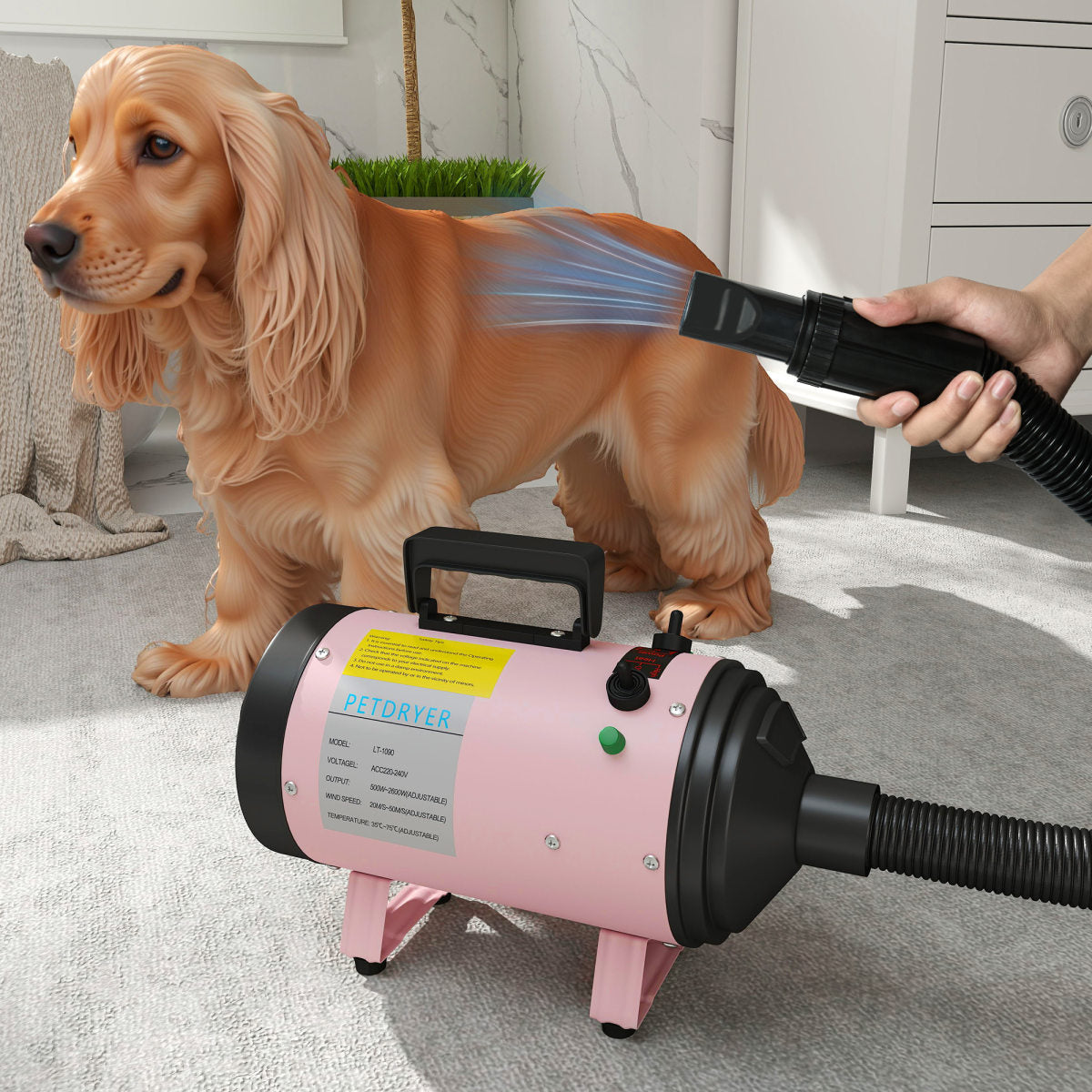 PawHut 2200W Dog Hair Dryer With Adjustable Temperature & Velocity, 3 Different Nozzles,