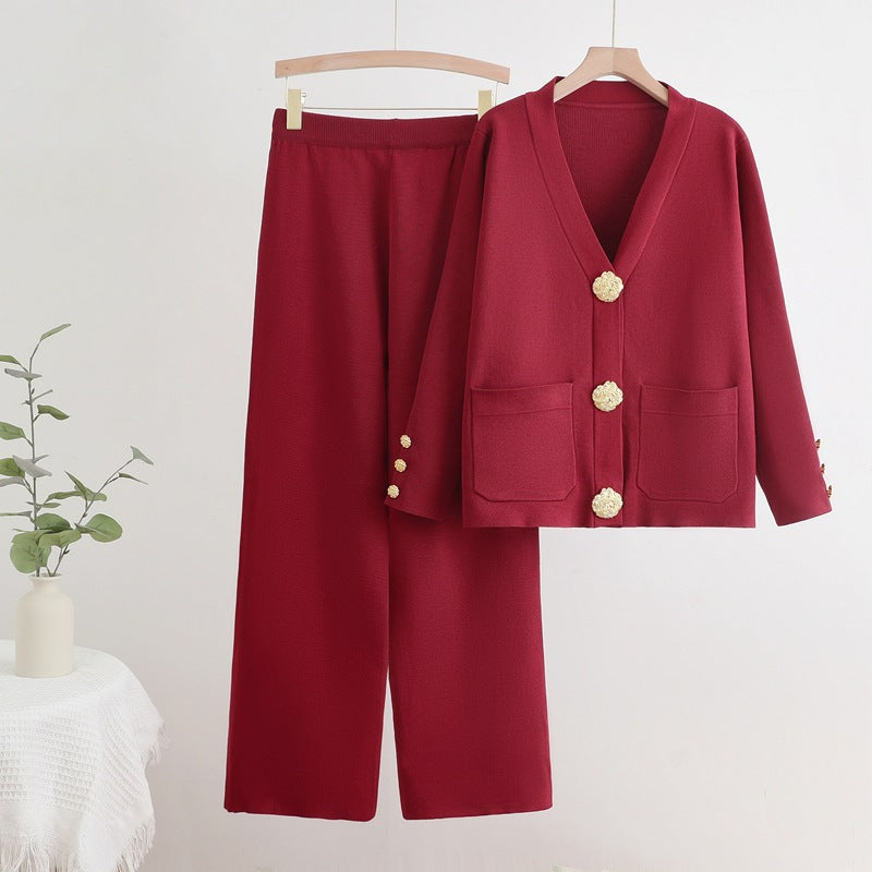 Womens New AutumnWinter Loose Casual Wide-Leg Pants Set