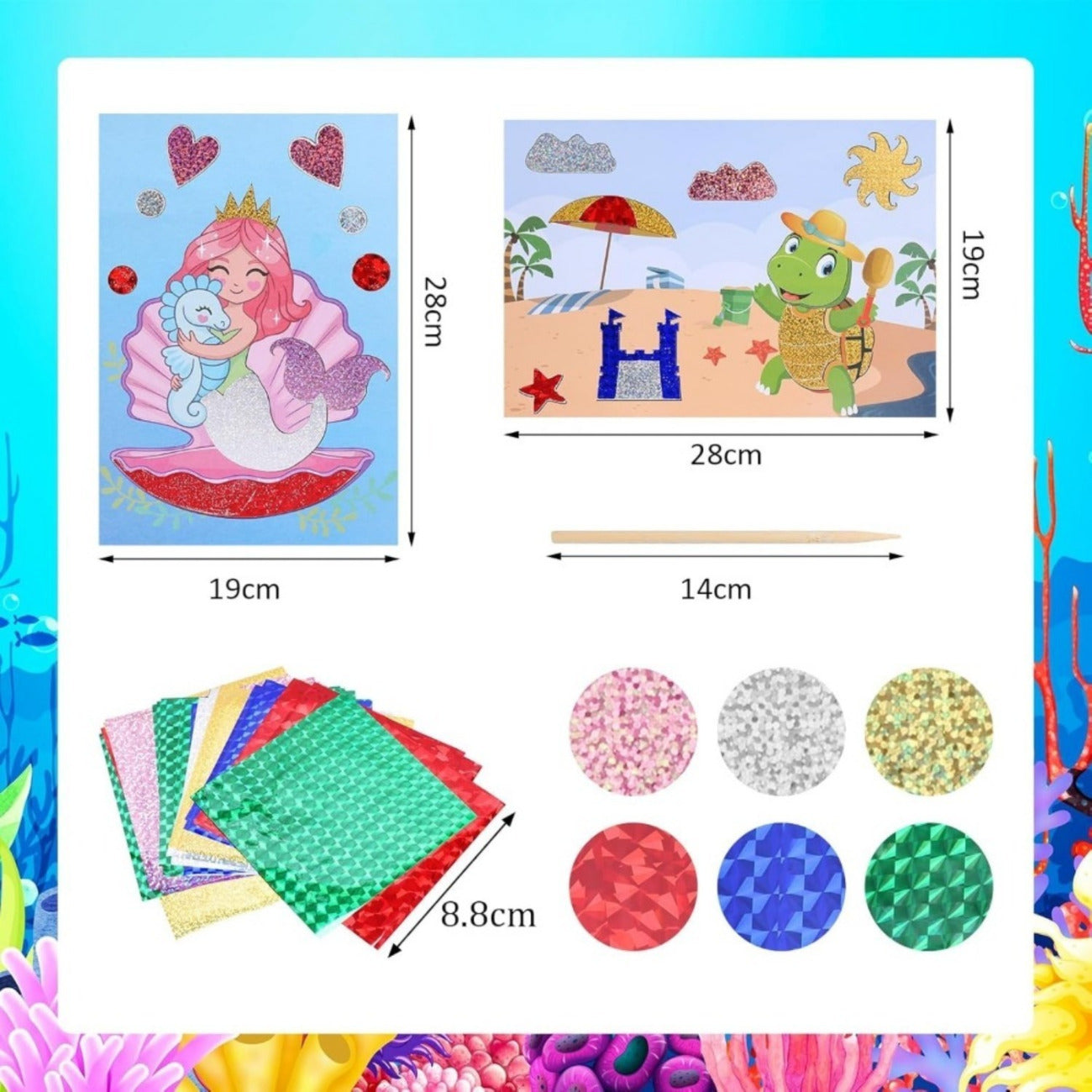 35-Piece Set Of Ocean-Themed Aluminum Foil Pictures, 6 Motif Cards & Multicolored Foil Sheets, DIY Craft Set – Party Supplies Set