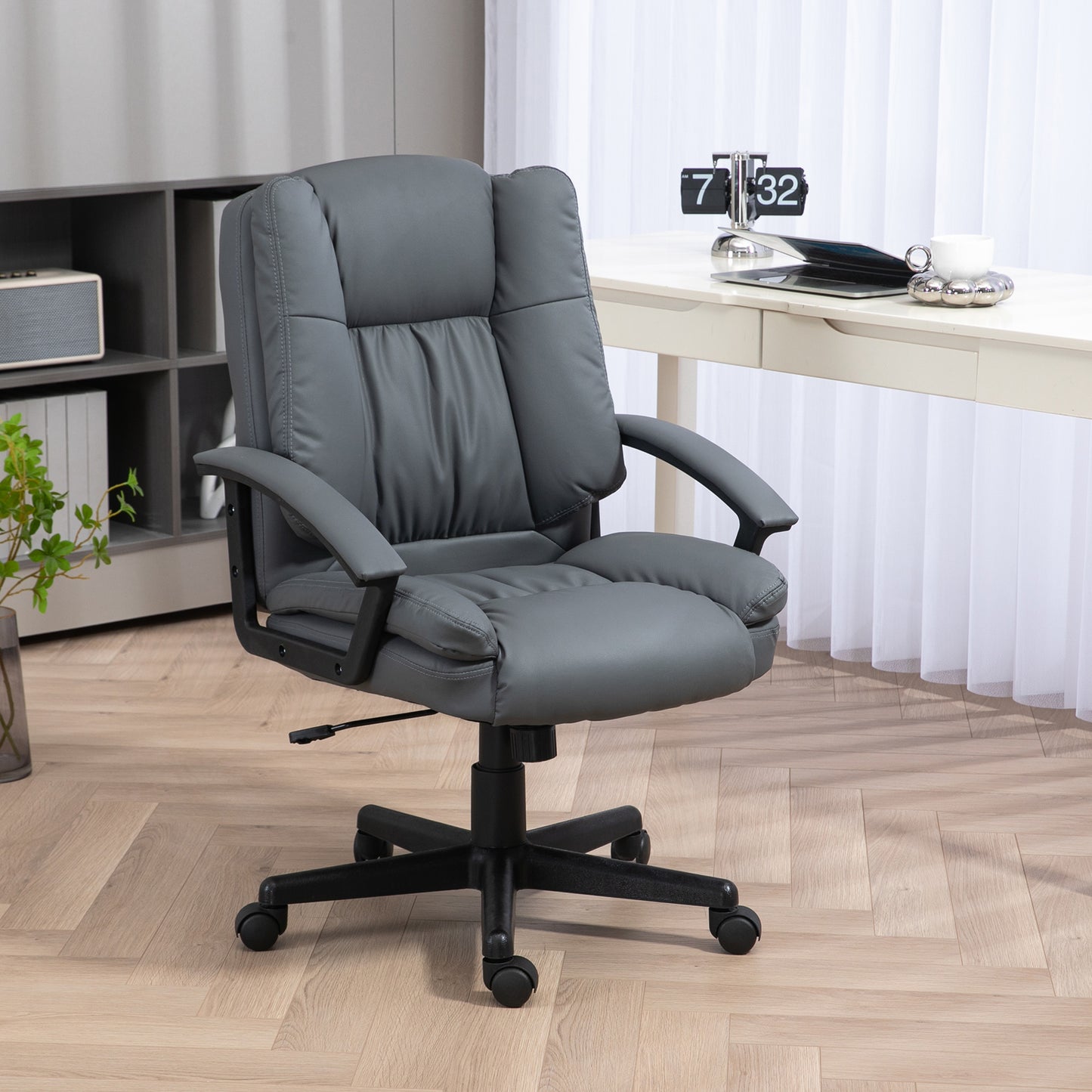 Office Chair, Computer Desk Chair, Mid Back Executive Chair With Adjustable Height And Swivel Rolling Wheels For Home Study, Dark Grey