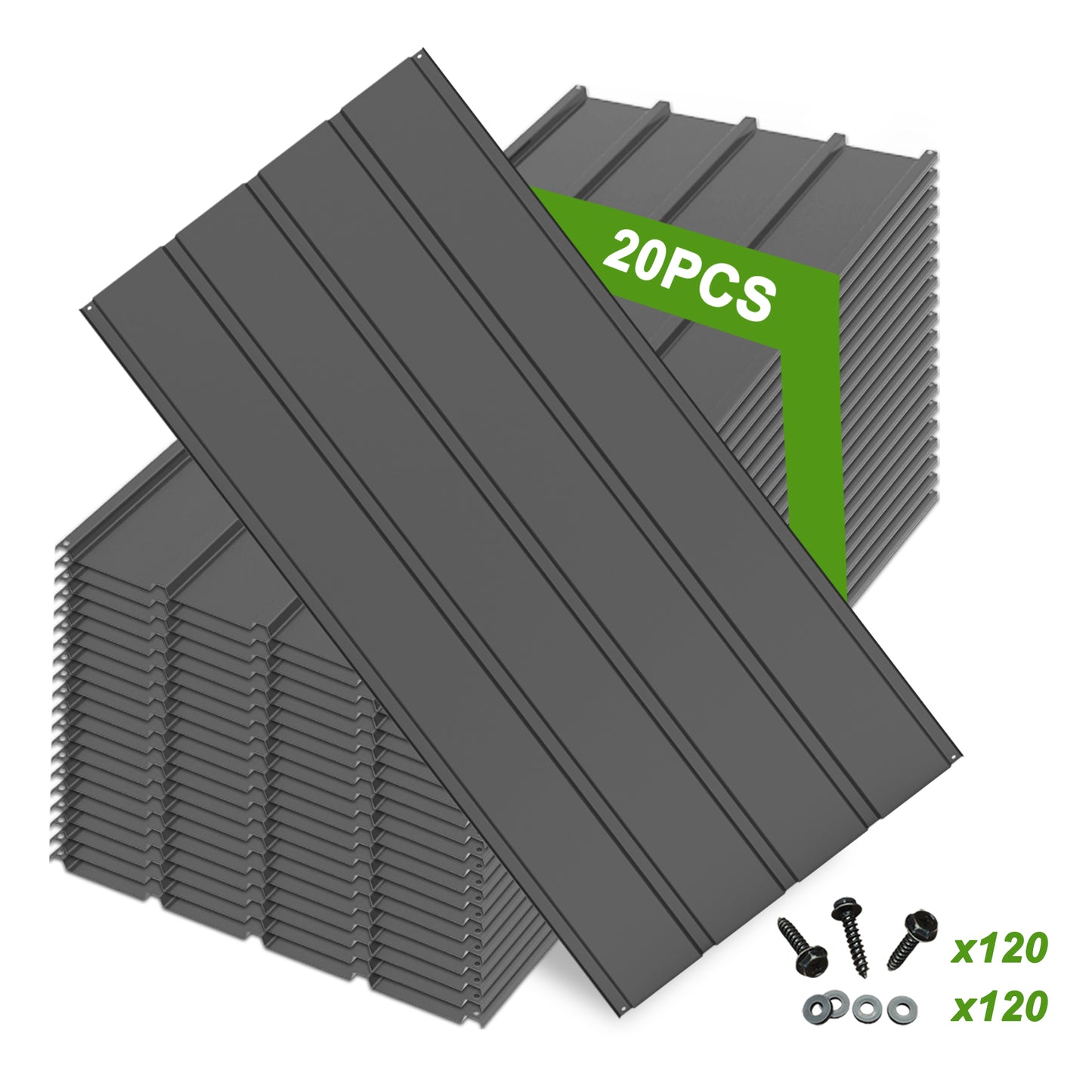 20 Pcs Metal Roofing Panels, 3.54 Ft X1.64 Ft Galvanized Roofing Panels Metal Siding Panels With Steel Screws For Pergola, Gazebo, Shed, Outdoor Storage, Chicken Coop, Patio,Garages-Gray