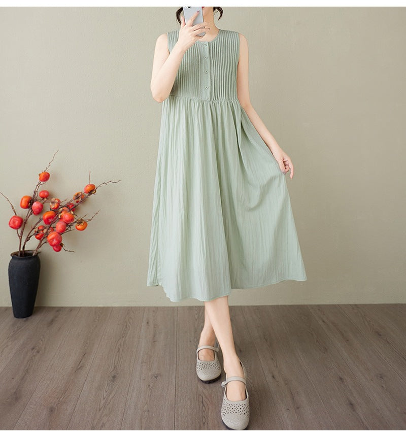 Summer New Arrival Artistic Pleated Stylish Plus-Size Sleeveless Tank Dress