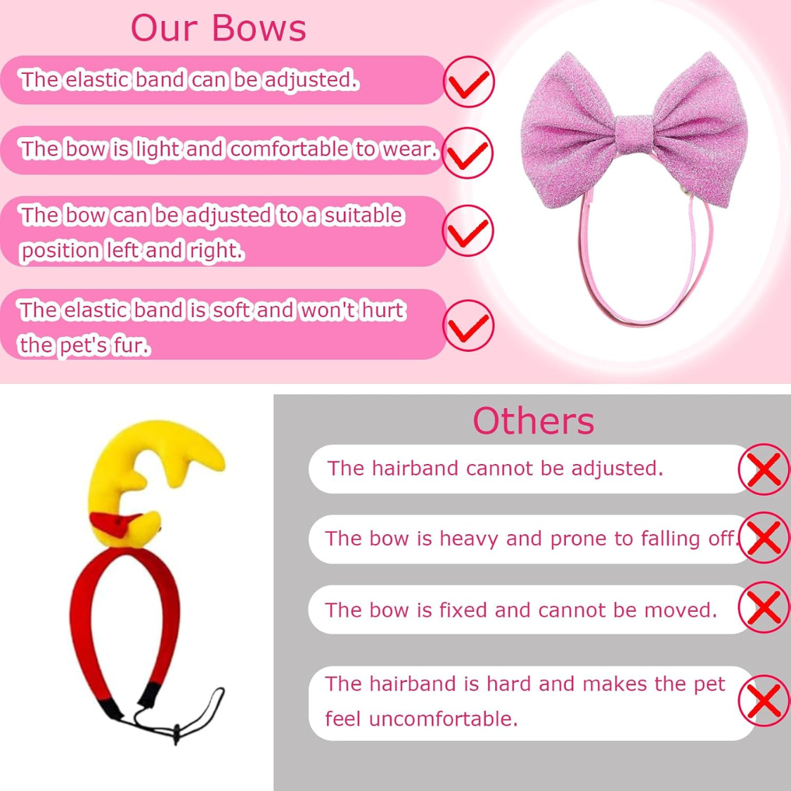 4Pcs Dog Hair Bow Headband For Small Medium Dogs, Adjustable Pet Dog Hair Bow Headband For Pets Puppy Cats Grooming Accessories