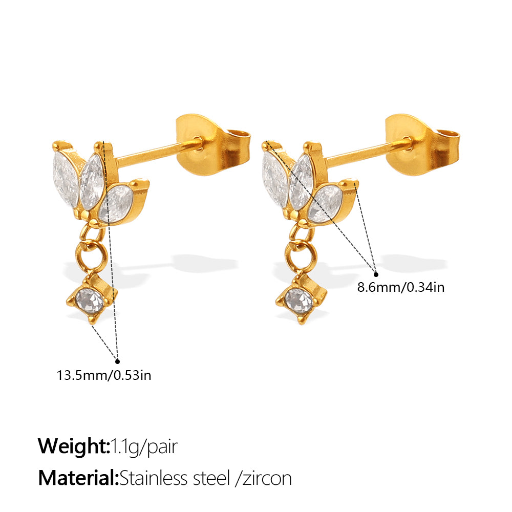 New Fashion Luxury Design Zircon Inlaid Pendant Earrings, Stainless Steel, Korean & Japanese Style Chain Tassel Ear Jewelry