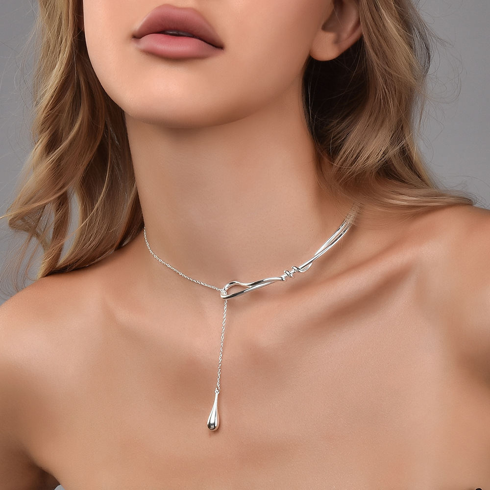 European Spanish Style Irregular Water Drop Necklace For Women, Minimal Unique Design Jewelry, Vintage Luxury Elegant Accessories