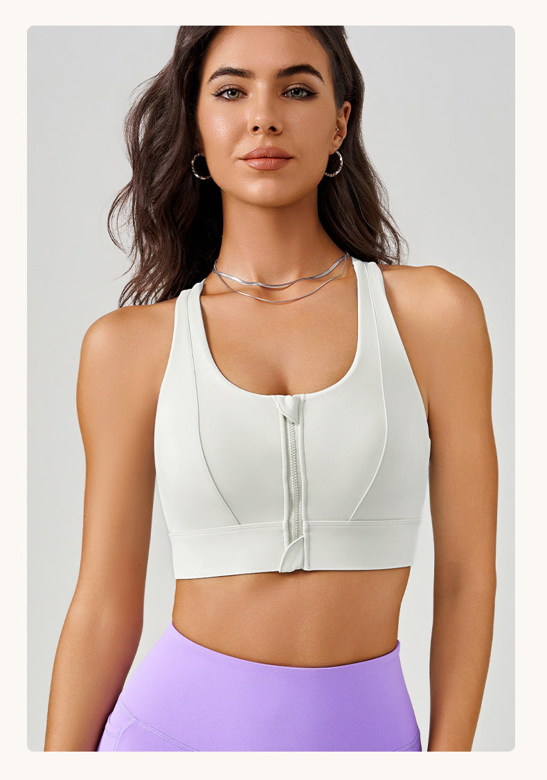 New Spring & Summer Front Zipper Yoga Bra, Back Support High Impact Shockproof Running Vest, Integrated Sports Yoga Top