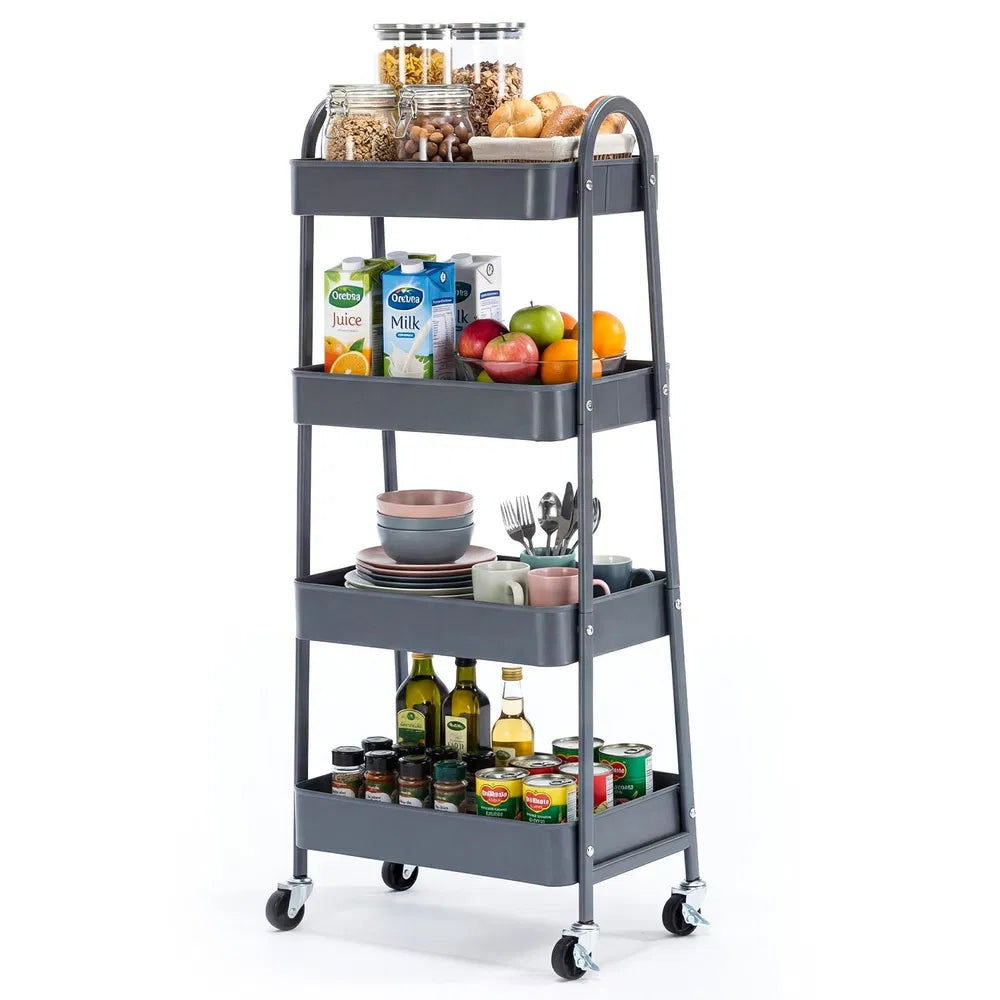 3-4-layer Practical Mobile Trolley, Metal Movable Storage Rack, With Lockable Casters