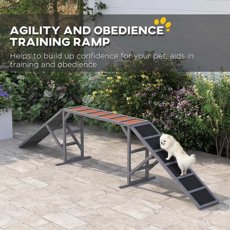 PawHut Dog Agility Equipment Ramp With Safety Bar, Non-slip Surface, For Walk And Pause Training, Gray