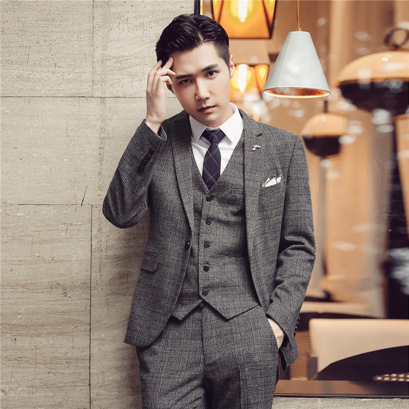 Korean Gentleman Plaid Suit For Men