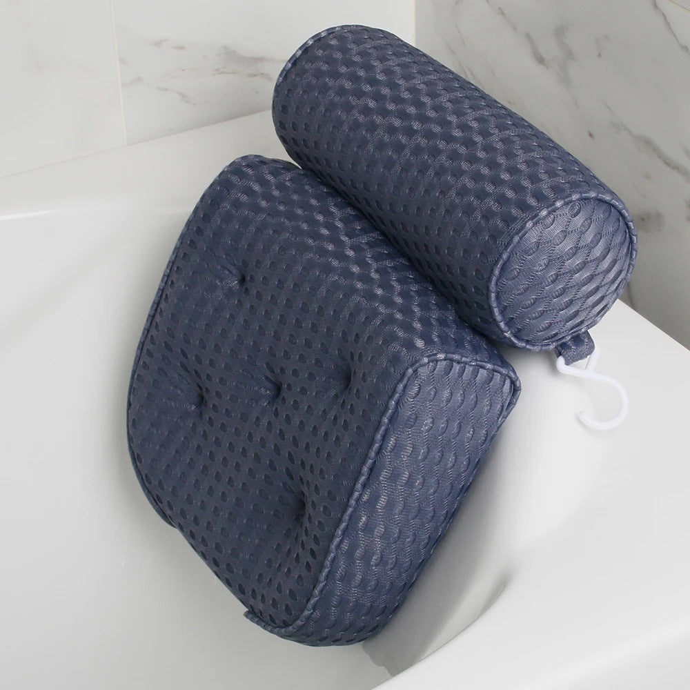Bathroom Bath Pillow 4D Mesh Fabric Quick-drying With 6 Suction Cups