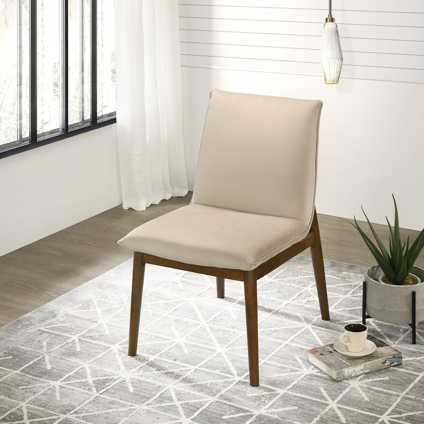 Monza Beige Velvet Dining Chair   Set Of 2   For Dining Room, Kitchen, Restaurant, Banquet, Bar Padded Chairs Armless Design With Solid Wood Legs