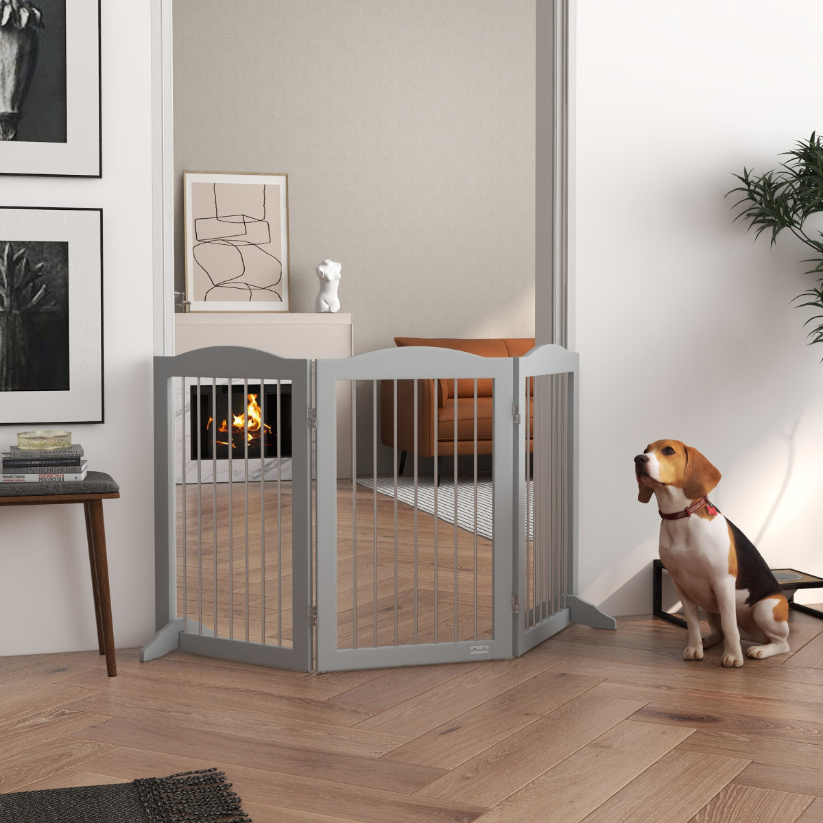 PawHut Foldable Dog Gate, Freestanding Pet Gate, With Two Support Feet, For Staircases, Hallways, Doorways - Grey