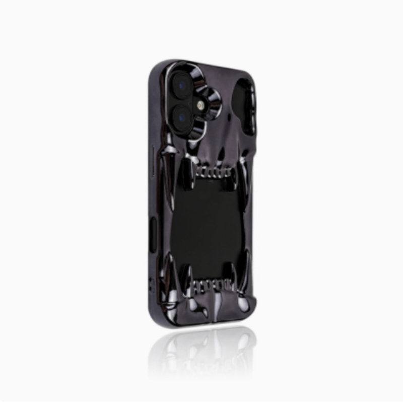 Electroplating Bright Silver Hollow Skull Tiger Tooth Mobile Phone Case