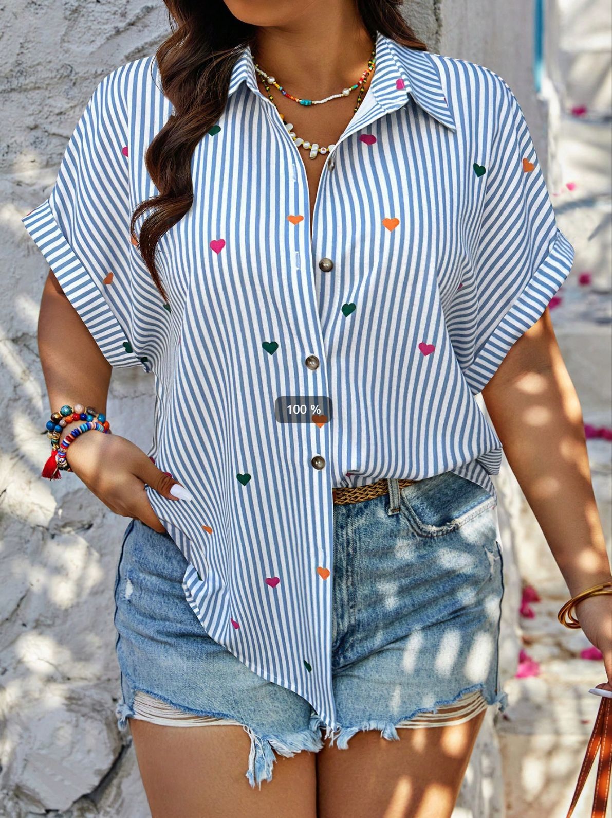 Womens Fashion Plus-size Striped Print Short-sleeve Top