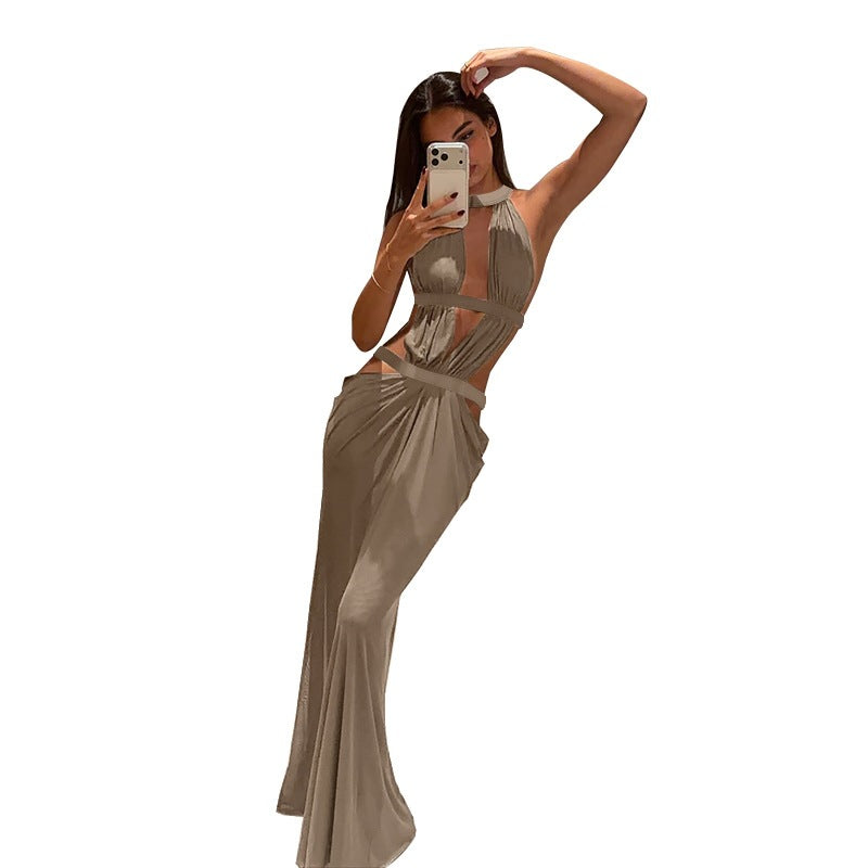 New Sparkling Ribbon-strapped Sexy Hollow-out Holiday Dress For Women