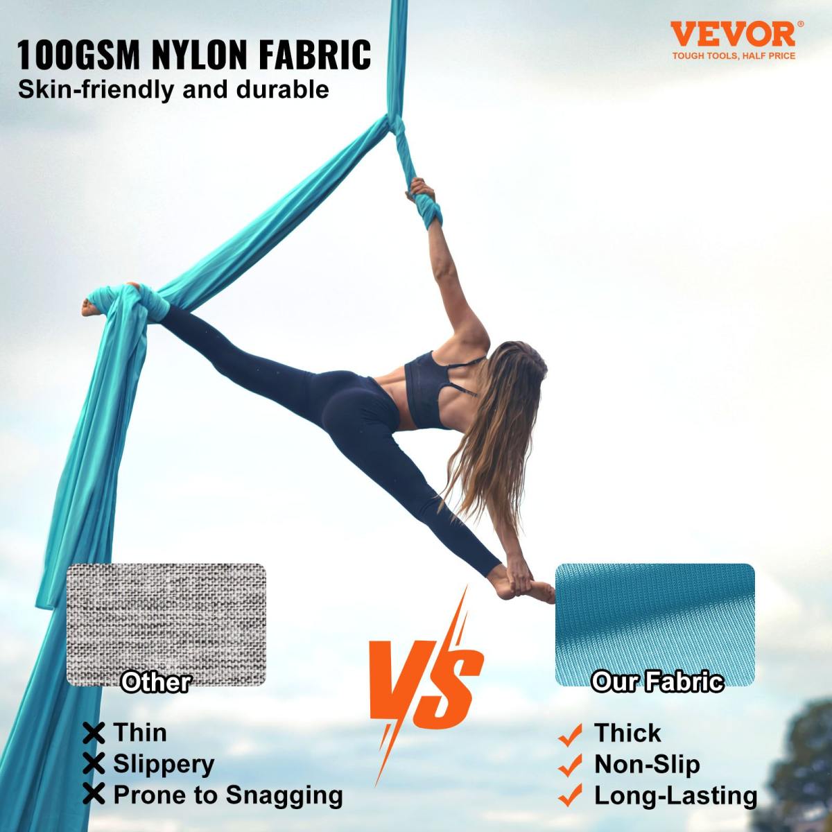 Aerial Yoga Hängematte Set 10 X 2,8 M, Blau Aerial Yoga Swing Air Fliegen, Indoor Aerial Yoga Hammock Swing 1000 Kg Max. Tragfähigkeit, Inkl. Yoga-Socken & Stahlkarabiner & Alu-Drehgelenk