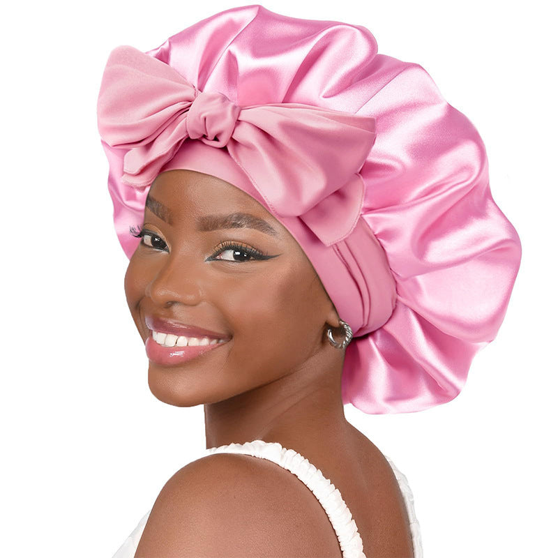 Satin Sleep Bonnet With Bow Knot, Elastic Wide Band Night Cap, Silk Like Satin Hair Bonnet For Women, Beauty Sleep Hair Protection Cap