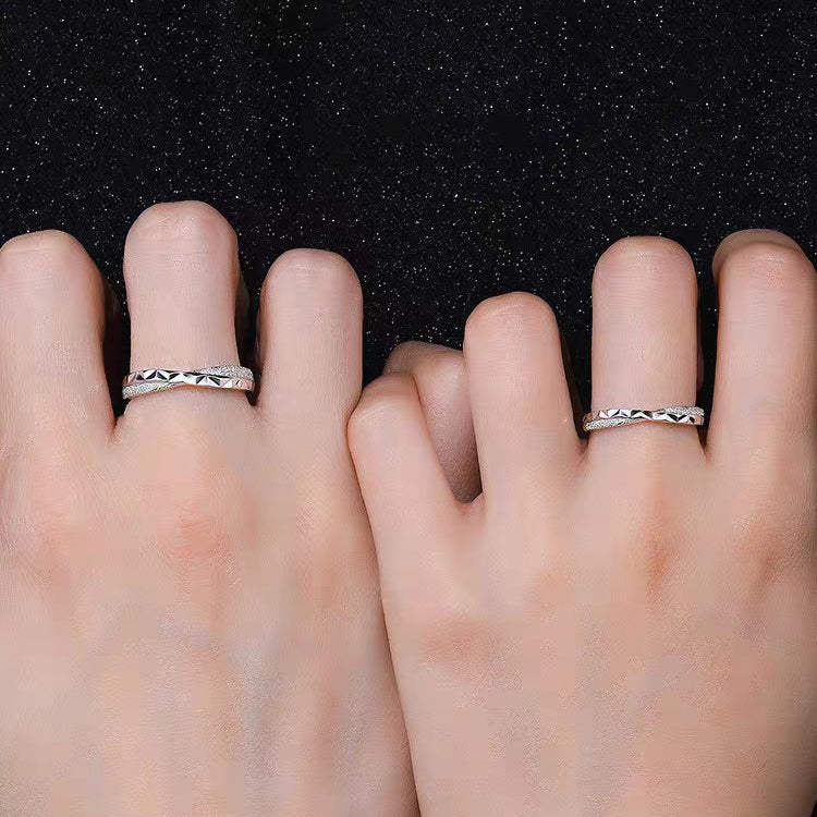 1 Pair 999 Sterling Silver Star & Sea Twisted Couple Rings, Minimalist Romantic Promise Rings, Ideal Valentine's Day Gift For Lovers