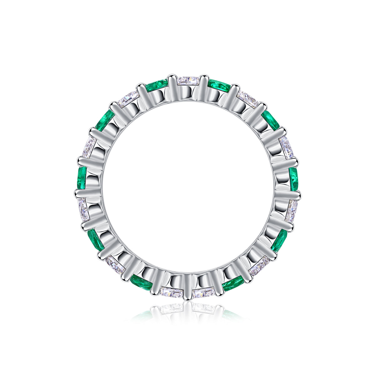 2.4g S925 Sterling Silver Platinum Plated Eternity Ring  Alternating Green & White Gemstone Band, Dainty Stackable Promise Ring For Women, Jewelry Gift Box Set