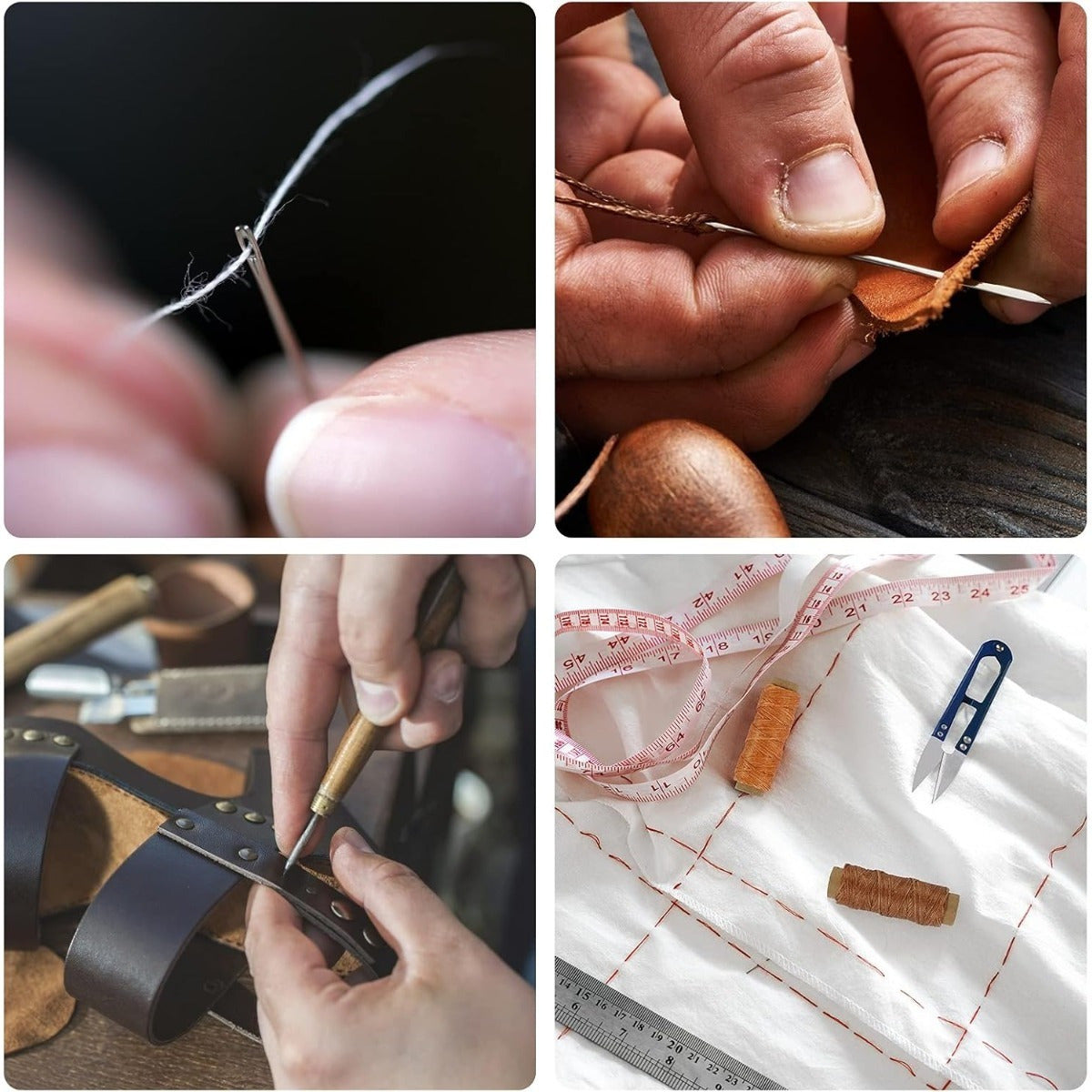 22-Piece Leather Sewing Kit For Leather Crafts; Includes A Leather Awl, Hand Leather Needles, 8 Rolls Of Leather Waxed Thread, And 9 Leather Needles—leather Crafts, DIY Sewing, And Hand Sewing