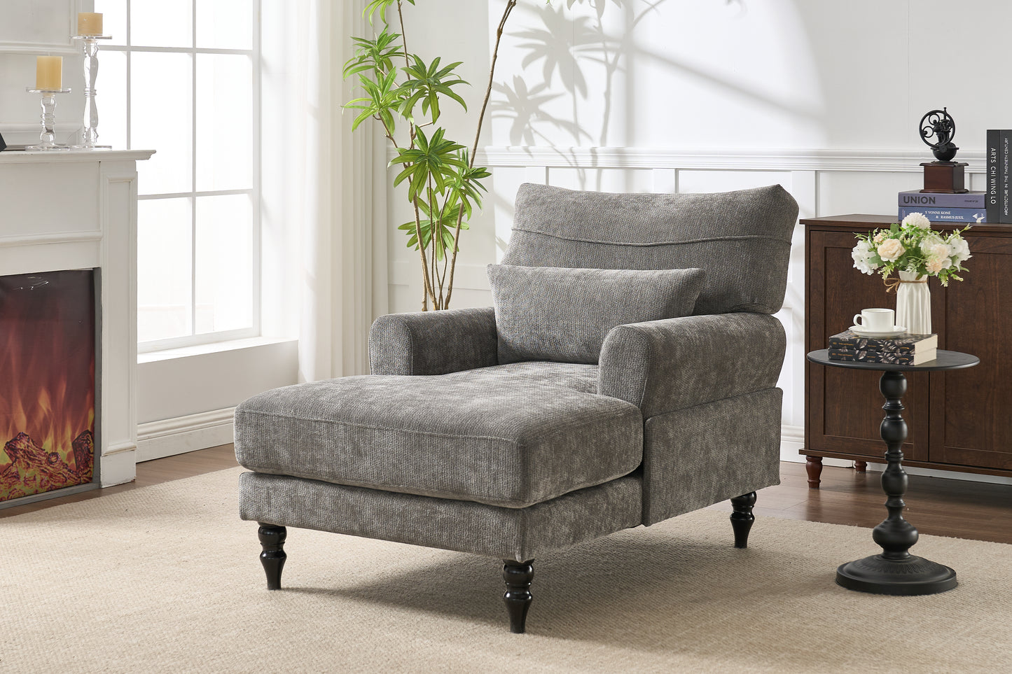 Modern Chaise Lounge , Upholstered Indoor Leisure Sofa Recliner, Chair Sleeper For Bedroom, Living Room, Study Room, Office, GREY