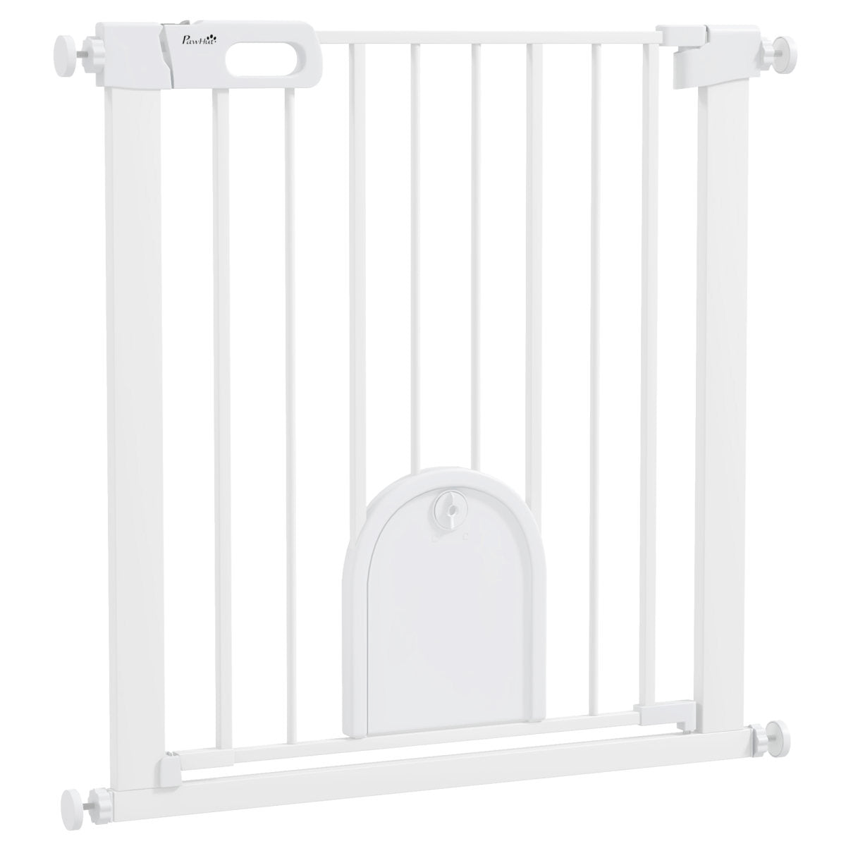 PawHut 75-82cm Pet Safet Gaye, Pressure Fit Stair, With Cat Flap, Double Locking, White