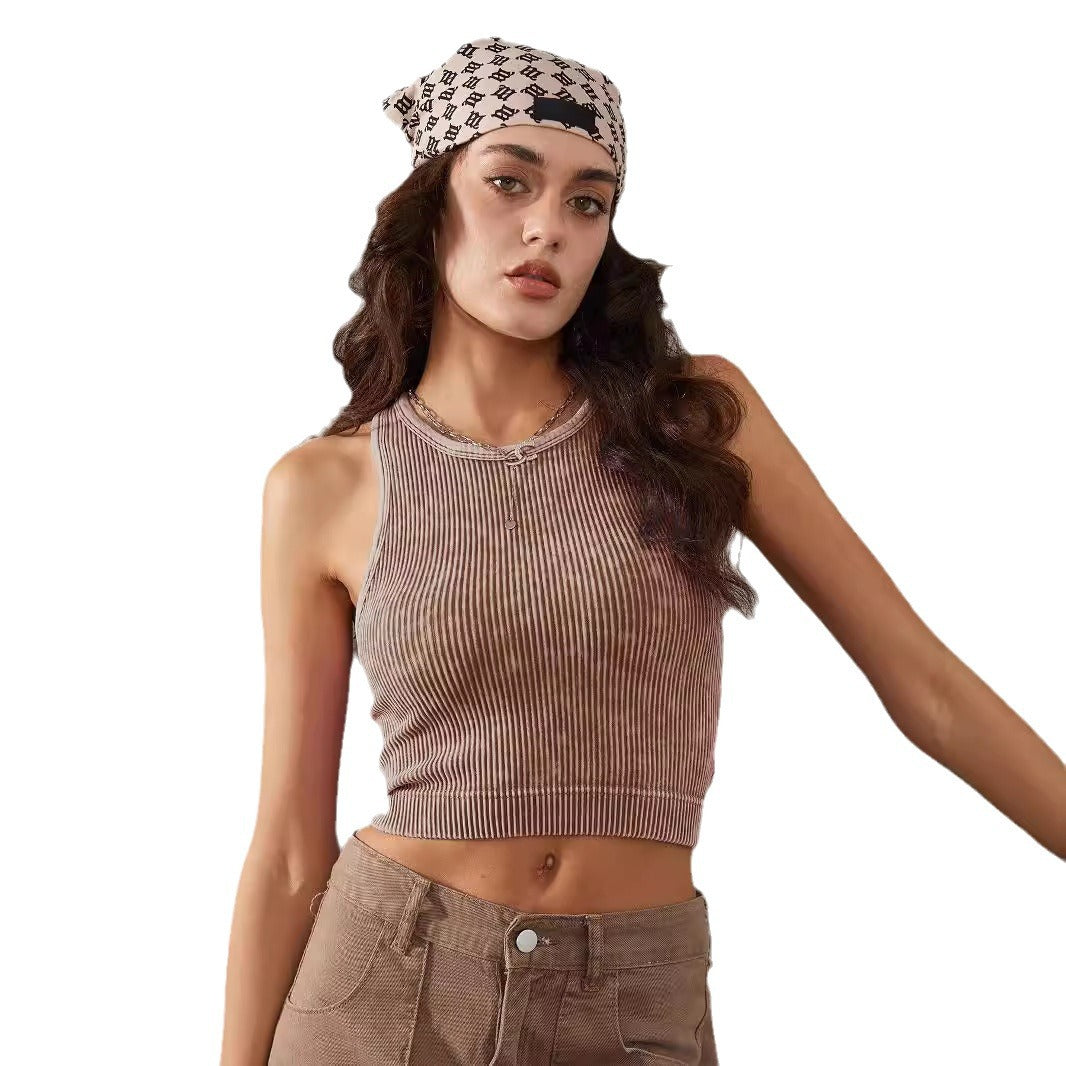 Women's Solid Color Short Thread Beauty Back Yoga Vest
