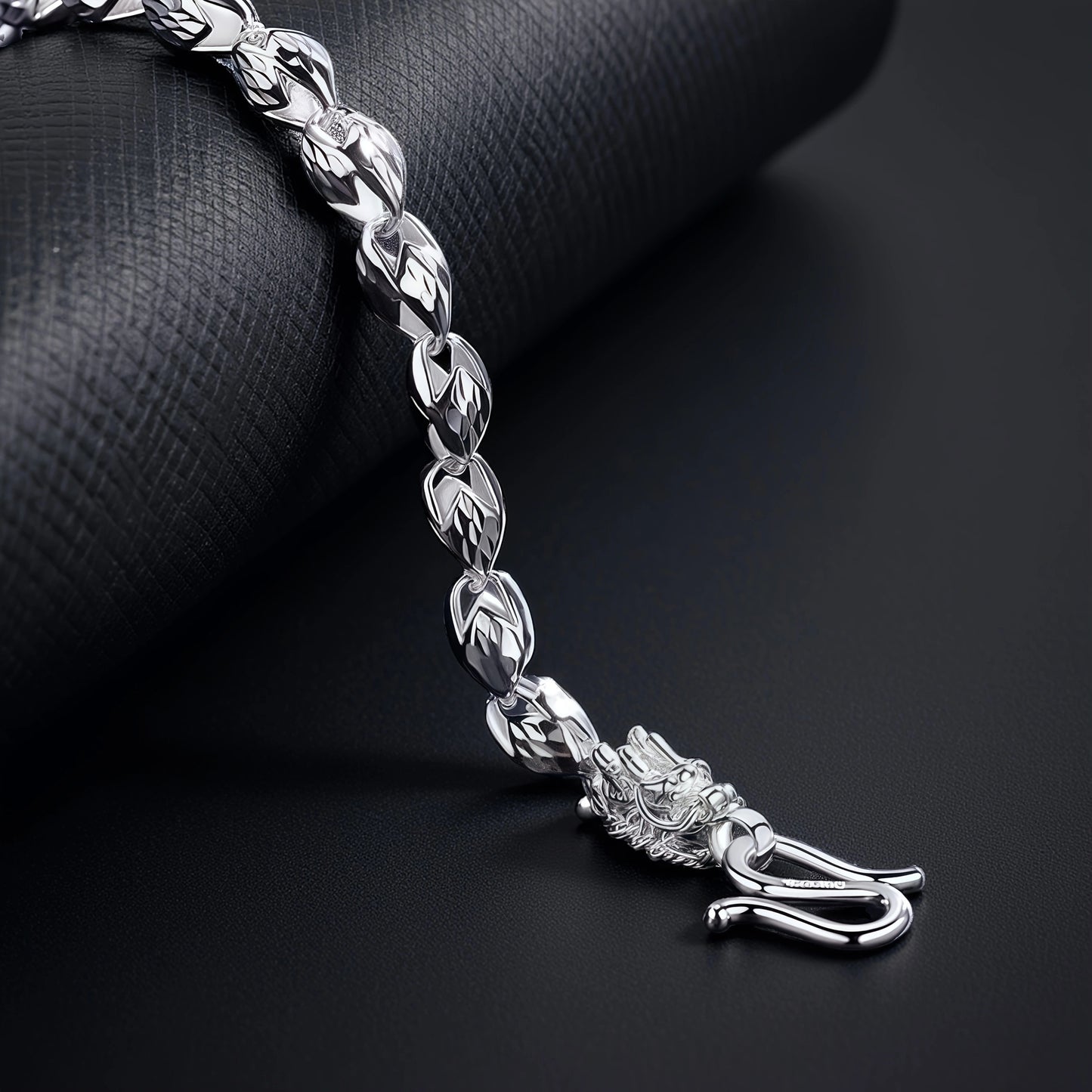 Double Dragon Head Braided Curb Link Bracelet For Men, Copper Plated Silver Vintage Chinese Lucky Dragon Toggle Clasp Biker Punk Wrist Jewelry Gift