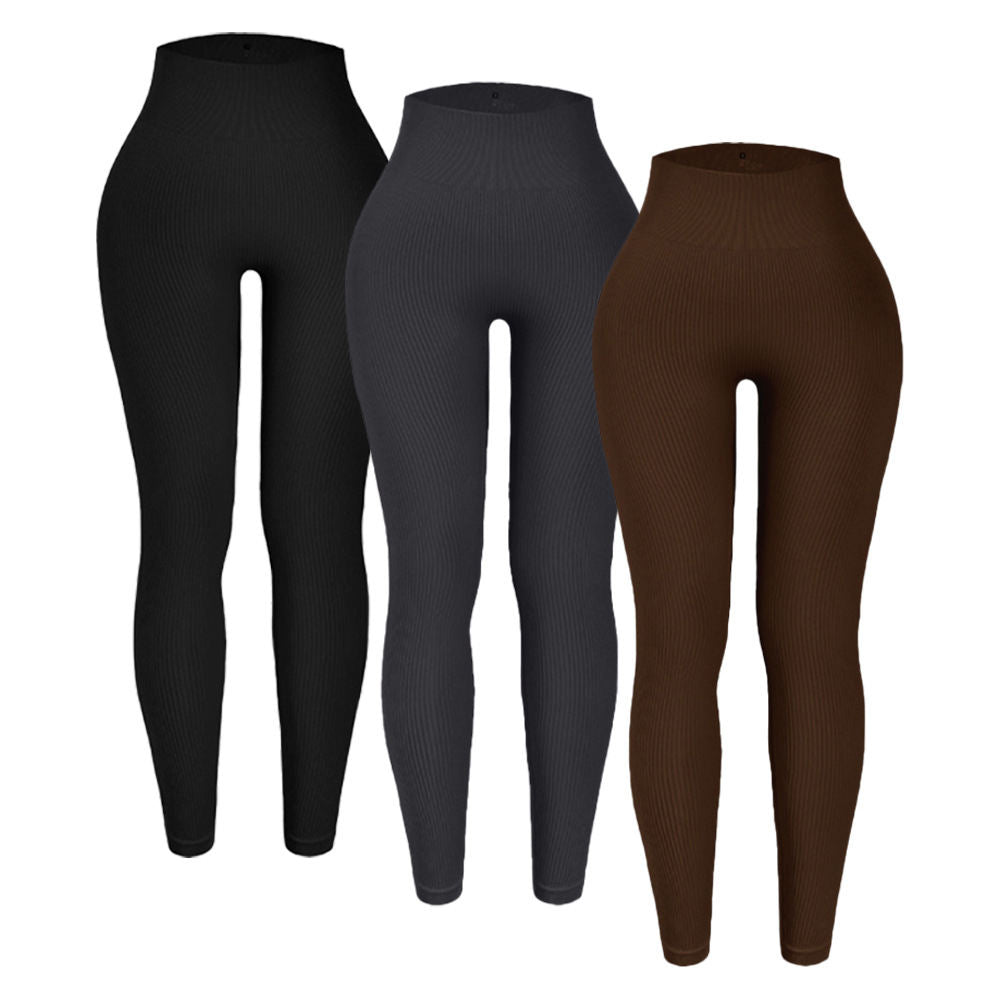 Ribbed Seamless Yoga Pants For Autumn And Winter, High-waisted Tight Sports Leggings, Yoga Apparel Leggings