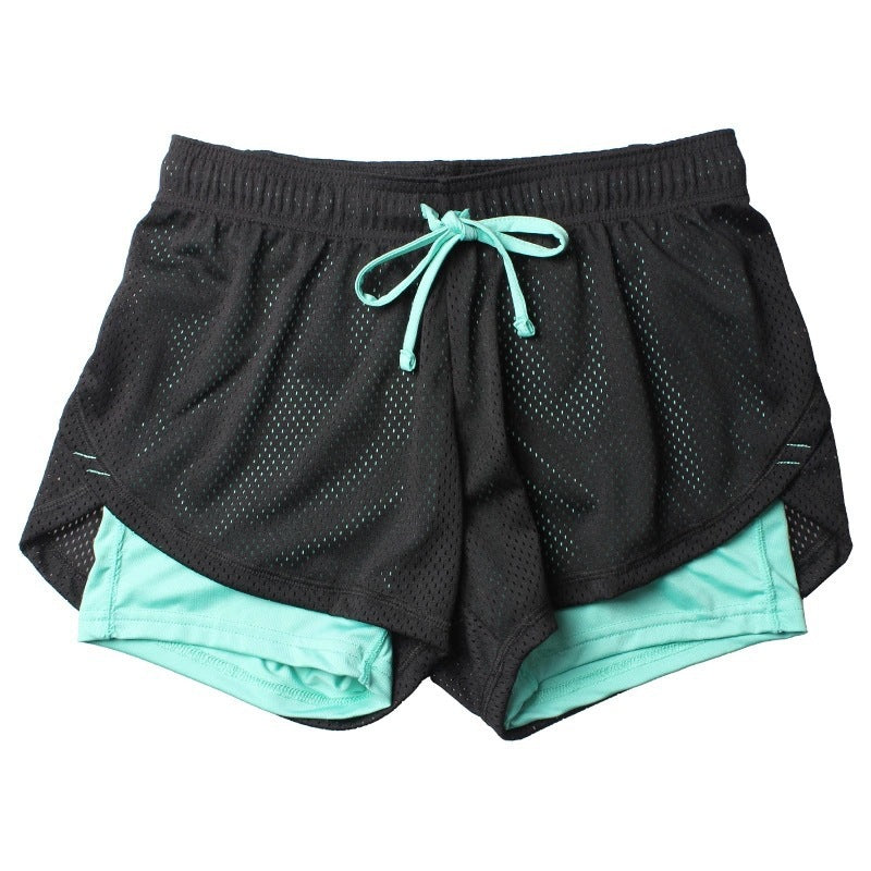 Summer Fake Two-Piece Women's Sports Shorts Mesh Double-Layer Drawstring Yoga Fitness Running Training Sports Shorts