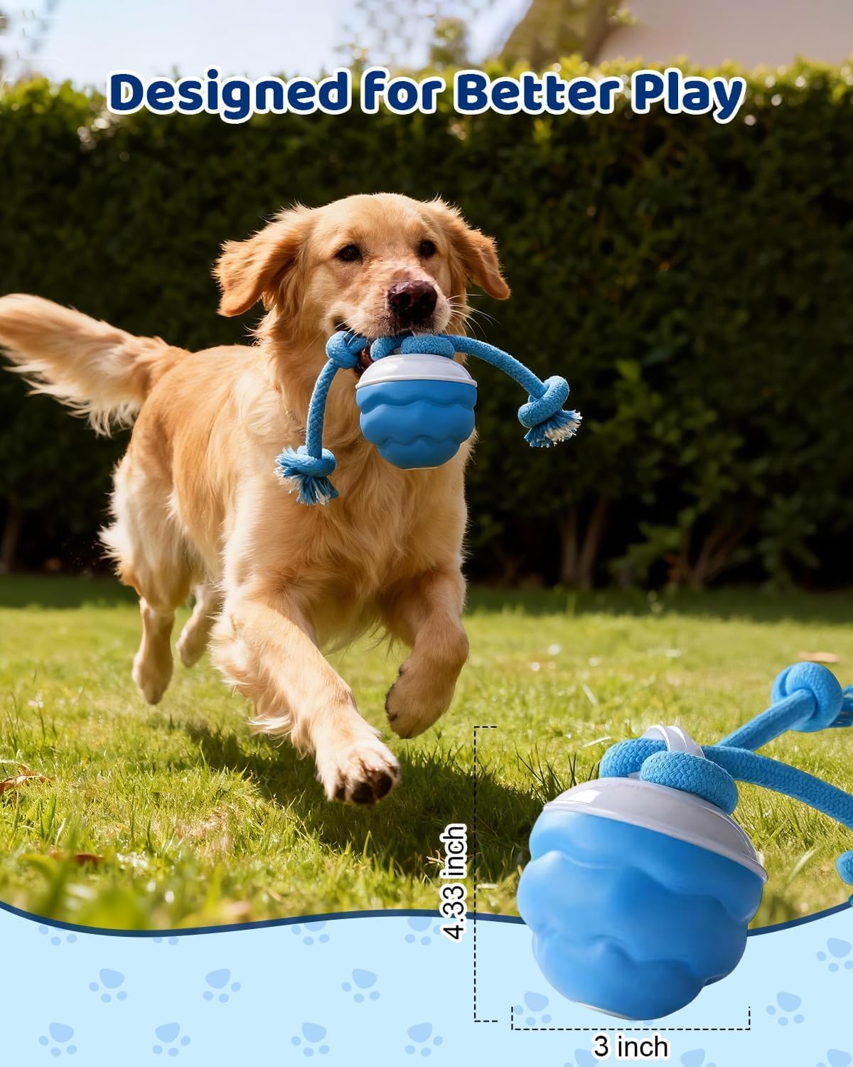 Interactive Dog Toys With Rope -Smart Dog Ball Built-in Barking Sound, Motion Activated USB-C Rechargeable Dog Toy With 3 Play Modes For Medium & Large Dogs