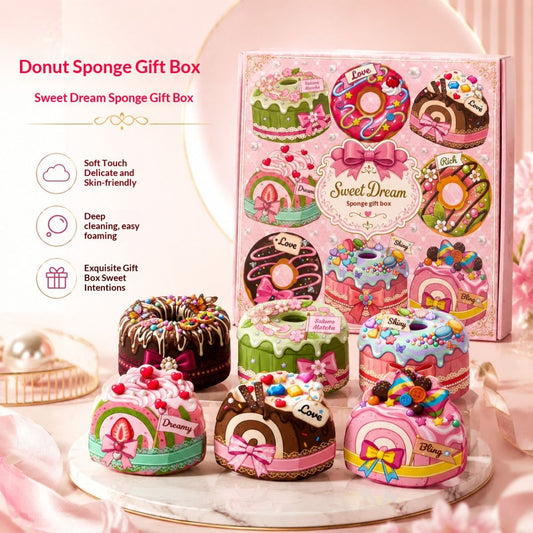 Donut-Shaped Sponge Scrubber Creative Gift Box