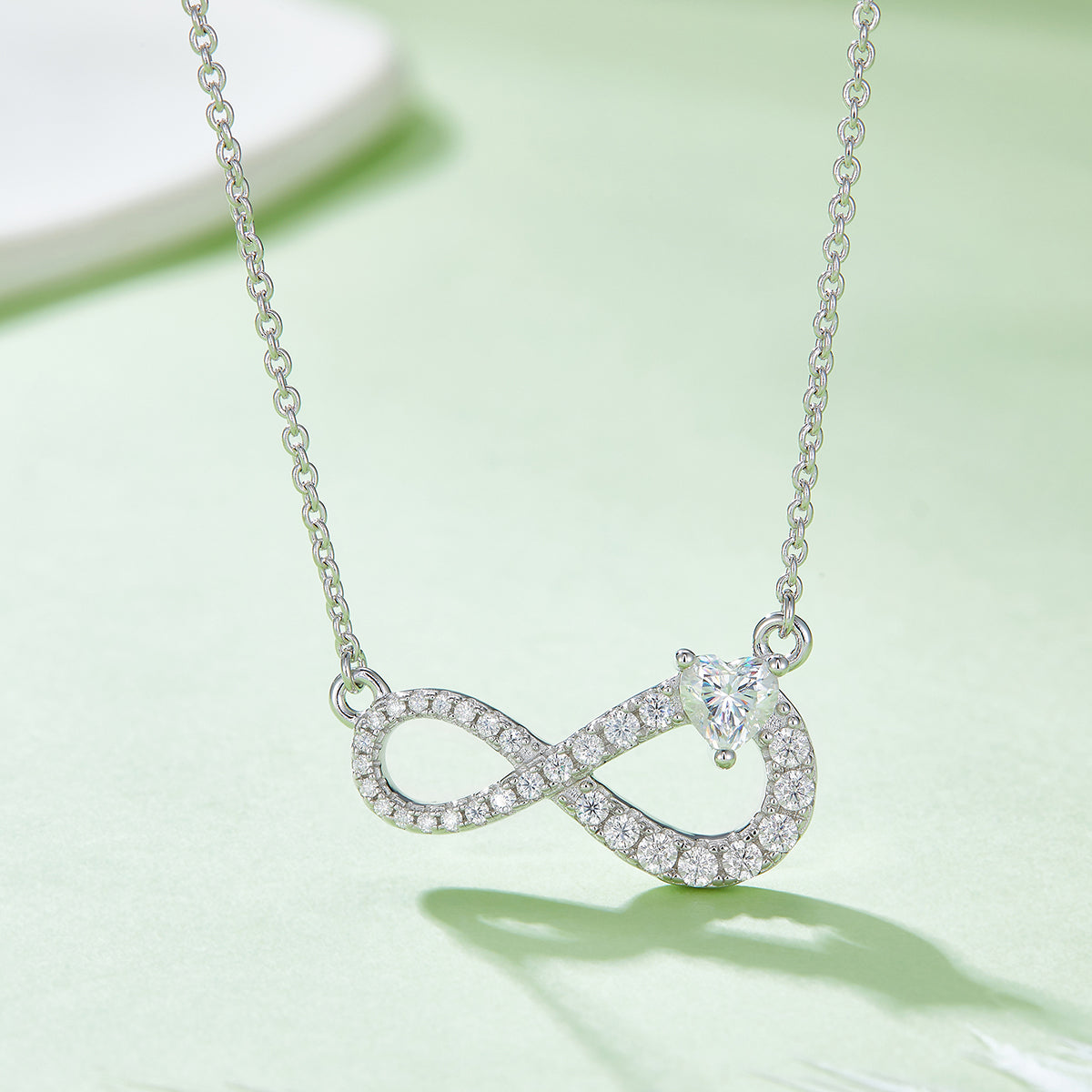 3.9g S925 Sterling Silver 29 Stone Moissanite Infinity Necklace 45cm  Pave Pendant With GRA, Platinum Plated Romantic Gift Box Set For Women
