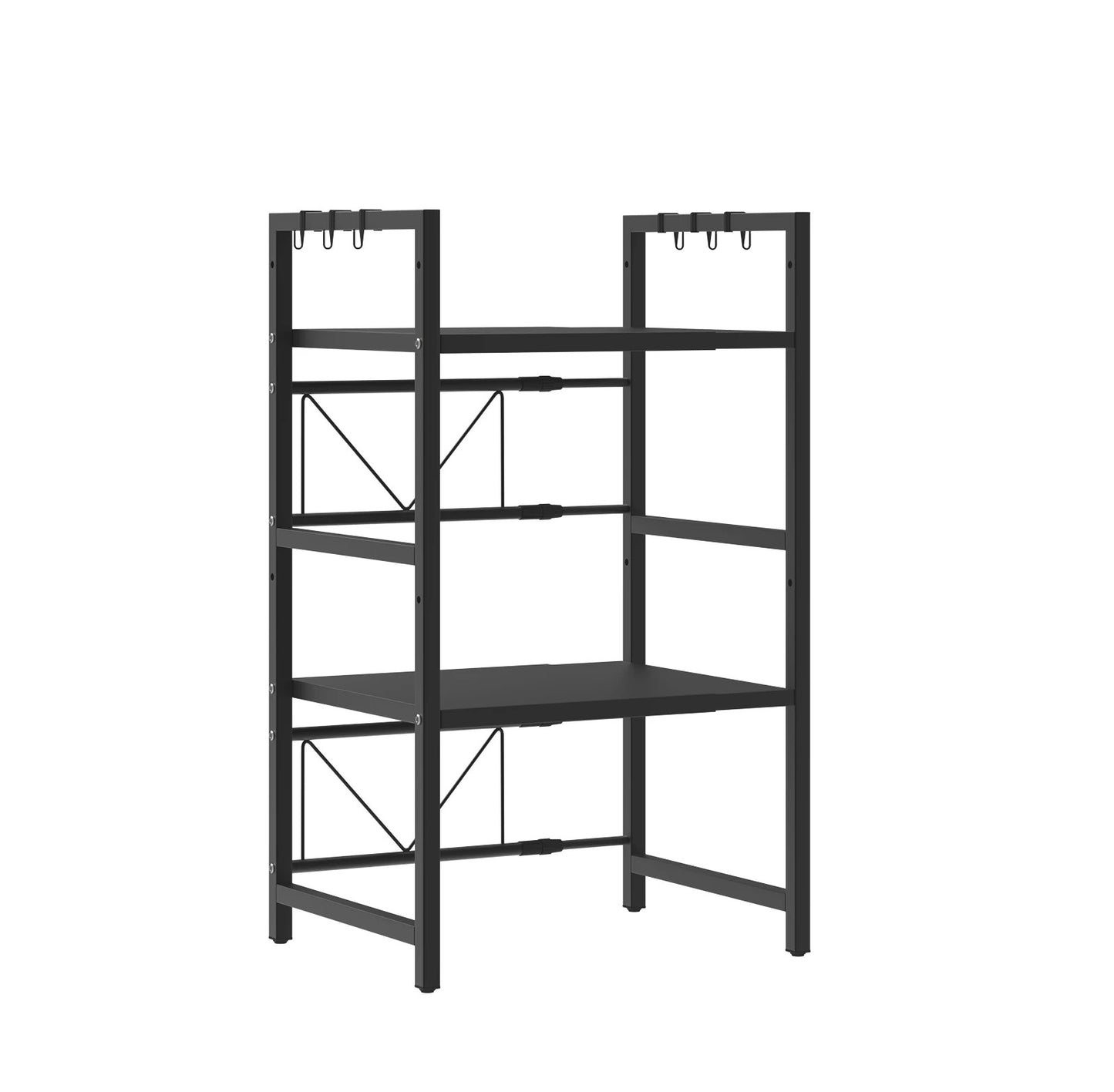 Extendable Microwave Rack, 3 Tier Microwave Rack With 6 Hooks, Microwave Rack, Kitchen Countertop Organiser
