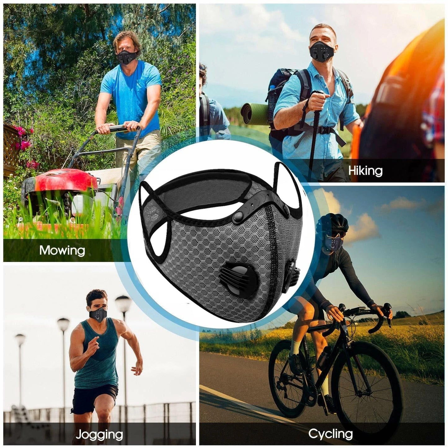 Face Mask With Active Carbon Filter Breathing Valves Reusable Cycling Sport Mesh