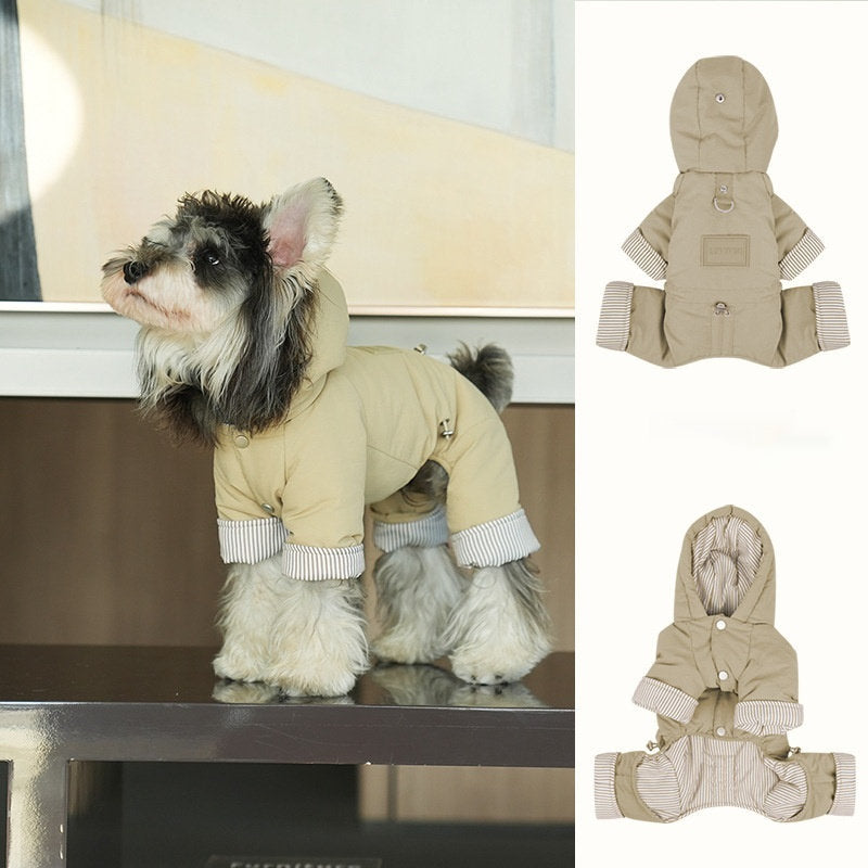 Pet Cotton-padded Coat Warm Four-legged Full-coverage With Hood