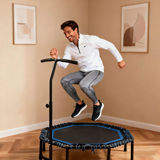 48 Inch Foldable Fitness Trampoline With Adjustable Handlebar For Adults, Max Load 450lbs,With Durable Bungee Ropes,Stable & Quiet, Rebounder For Cardio & Strength Training, Home Gym,Jumping Exercise