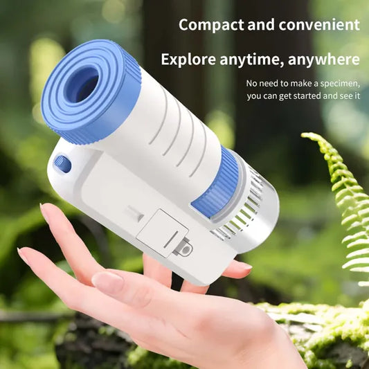 Children's Handheld Microscope Optical HD Portable Microscope, Microscope With LED Light, Biological Education Science Experiment Toy Gift - Blue