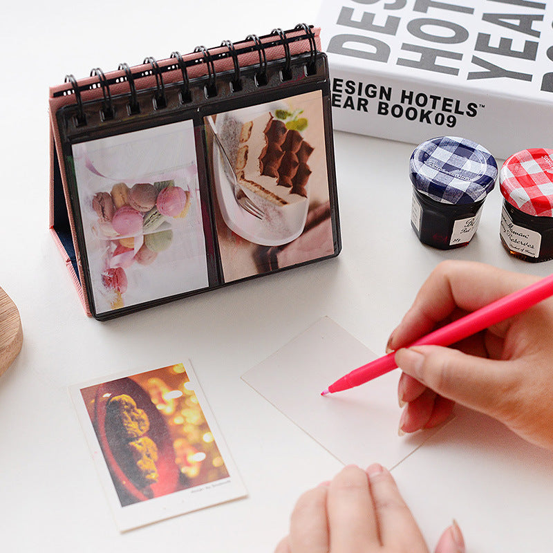 Tabletop 3-inch Desk Calendar Photo Album Mini Instant Film Star Card Book Holds 68 Cards